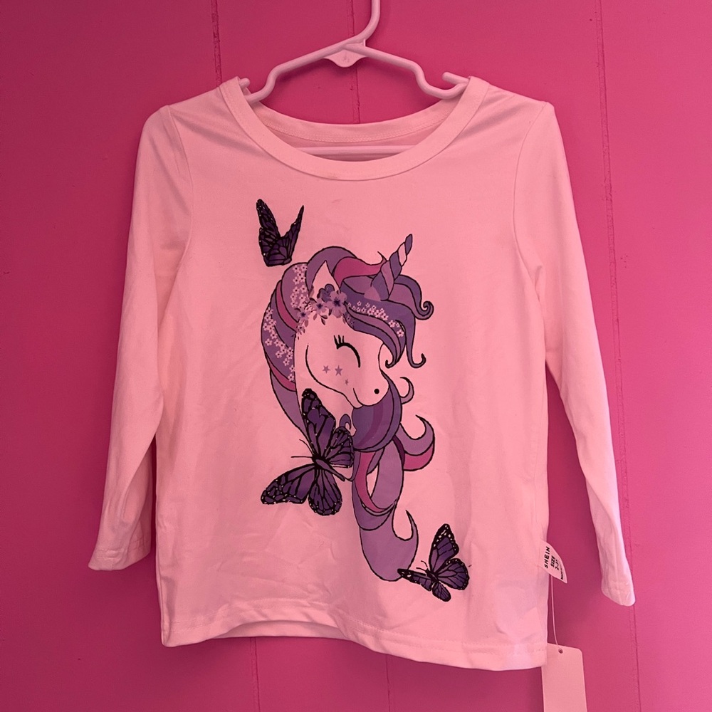 SHEIN purple Unicorn and Butterfly Long Sleeve Tee